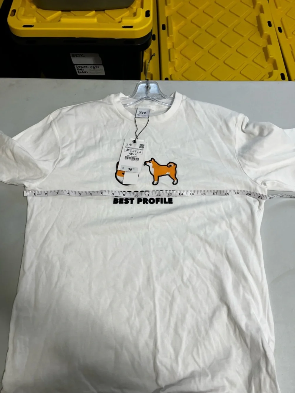 Zara Shiba Inu Graphic T-Shirt White Cotton Tee Paris Patch M NWT - Picture 9 of 10